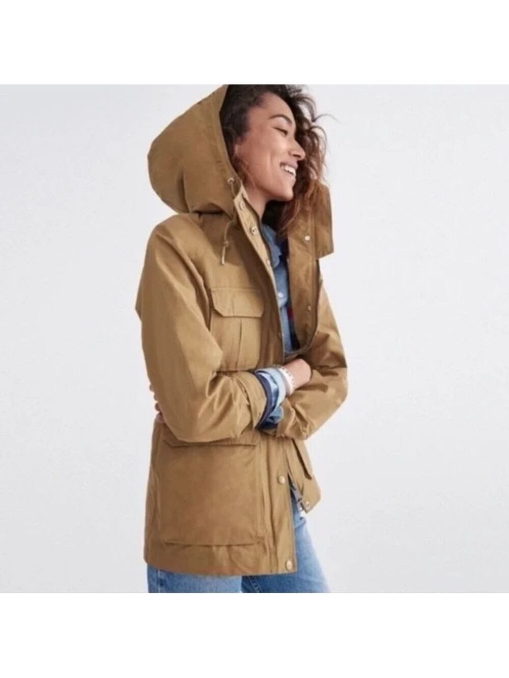 Penfield Hooded Mountain Parka Flannel Lined Tan size medium